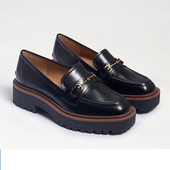 Sam Edelman Shoes - Sam Edelman Laurs Black Leather Chunky Lug Sole Loafers Gold Hardware Size 8.5 M